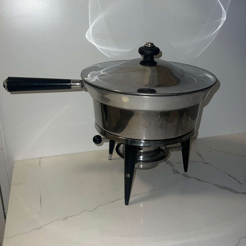 MCM Aluminum Vintage Double Boiler Warmer Chafing Dish Fondue Pot